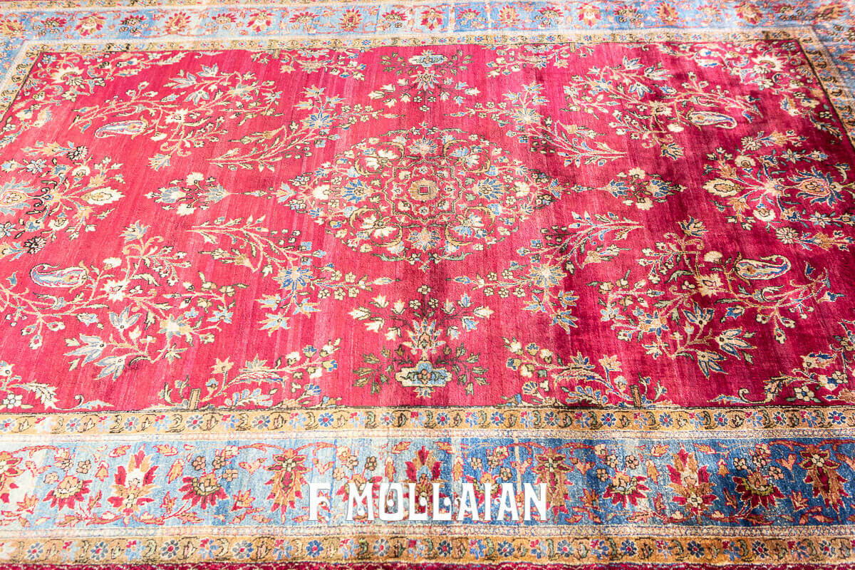 Red-Field very fine knotted Persian Kashan Silk Antique Rug n°:83094465